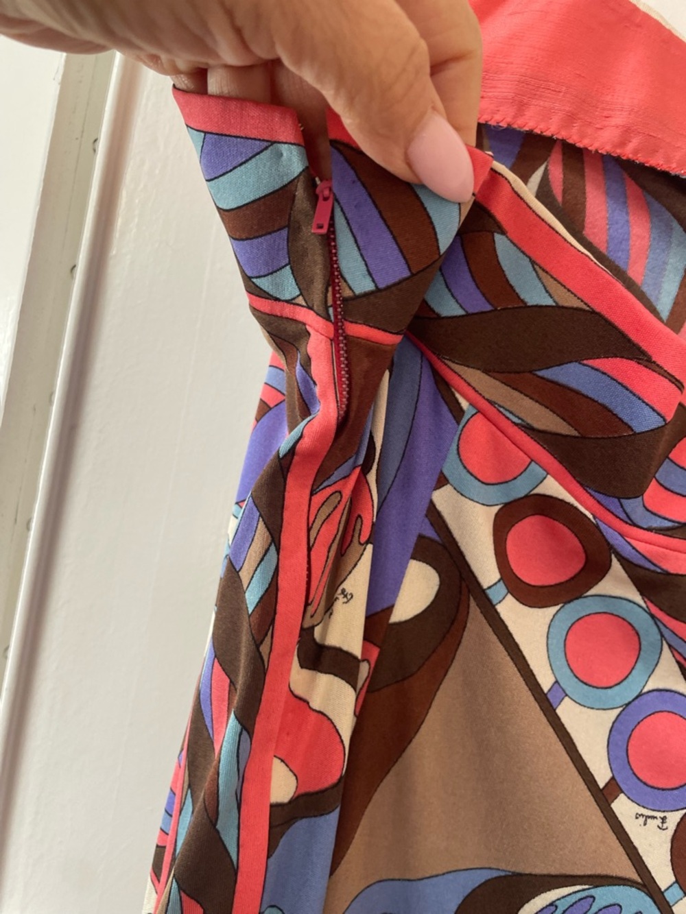 Emilio Pucci Brown, Blue and Pink Geometric Strap Maxi Dress with underwear - Picture 9 of 13